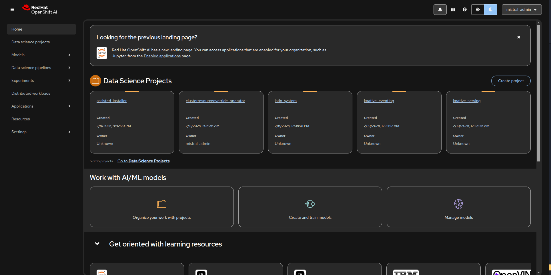RHODS Dashboard